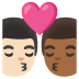 kiss: man, man, light skin tone, medium-dark skin tone on Google