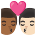 kiss: man, man, medium-dark skin tone, light skin tone on Google