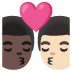 kiss: man, man, dark skin tone, light skin tone on Google
