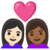 couple with heart: woman, woman, light skin tone, medium-dark skin tone on Google