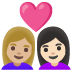 couple with heart: woman, woman, medium-light skin tone, light skin tone on Google