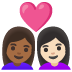 couple with heart: woman, woman, medium-dark skin tone, light skin tone on Google