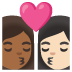 kiss: woman, woman, medium-dark skin tone, light skin tone on Google