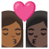 kiss: woman, woman, medium-dark skin tone, dark skin tone on Google