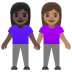 women holding hands: dark skin tone, medium skin tone on Google