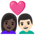 couple with heart: woman, man, dark skin tone, light skin tone on Google