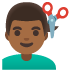 man getting haircut: medium-dark skin tone on Google