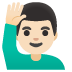 man raising hand: light skin tone on Google