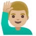 man raising hand: medium-light skin tone on Google