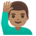 man raising hand: medium skin tone on Google