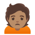 person frowning: medium skin tone on Google