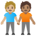 people holding hands: medium-light skin tone, medium skin tone on Google