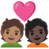 couple with heart: person, person, medium skin tone, dark skin tone on Google