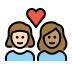 couple with heart: woman, woman, light skin tone, medium skin tone on OpenMoji