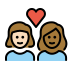 couple with heart: woman, woman, light skin tone, medium-dark skin tone on OpenMoji