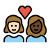 couple with heart: woman, woman, light skin tone, dark skin tone on OpenMoji