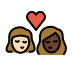 kiss: woman, woman, light skin tone, dark skin tone on OpenMoji