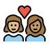 couple with heart: woman, woman, medium-light skin tone, medium skin tone on OpenMoji