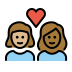 couple with heart: woman, woman, medium-light skin tone, medium-dark skin tone on OpenMoji