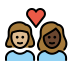 couple with heart: woman, woman, medium-light skin tone, dark skin tone on OpenMoji