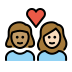 couple with heart: woman, woman, medium skin tone, light skin tone on OpenMoji