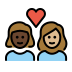 couple with heart: woman, woman, dark skin tone, medium-light skin tone on OpenMoji