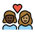 couple with heart: woman, woman, dark skin tone, medium skin tone on OpenMoji