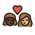kiss: woman, woman, dark skin tone, medium-light skin tone on OpenMoji