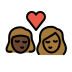 kiss: woman, woman, dark skin tone, medium-dark skin tone on OpenMoji