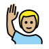 man raising hand: medium-light skin tone on OpenMoji