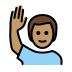 man raising hand: medium skin tone on OpenMoji