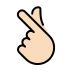 hand with index finger and thumb crossed: light skin tone on OpenMoji