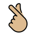 hand with index finger and thumb crossed: medium-light skin tone on OpenMoji