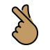 hand with index finger and thumb crossed: medium skin tone on OpenMoji