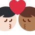 kiss: man, man, light skin tone, medium-dark skin tone on Twitter/X
