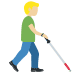 man with white cane facing right: medium-light skin tone on Twitter/X