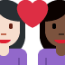 couple with heart: woman, woman, light skin tone, dark skin tone on Twitter/X