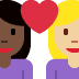 couple with heart: woman, woman, dark skin tone, medium-light skin tone on Twitter/X