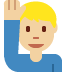 man raising hand: medium-light skin tone on Twitter/X