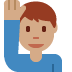 man raising hand: medium skin tone on Twitter/X
