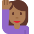 woman raising hand: medium-dark skin tone on Twitter/X