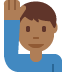 man raising hand: medium-dark skin tone on Twitter/X