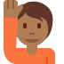 person raising hand: medium-dark skin tone on Twitter/X